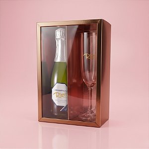 Caixa Mini Champanhe e Taça (20,5cm x 13cm x 6cm) Rose 5 unidades - Assk