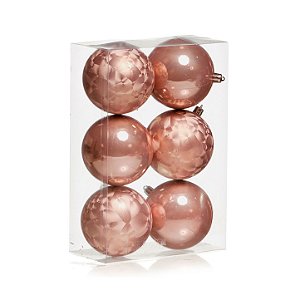 Kit Bolas Texturizadas e Lisas Rose Gold 8cm - 06 unidades - Cromus Natal - Rizzo Balões
