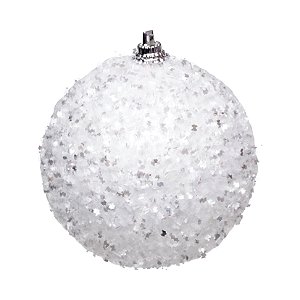 Kit Bola Nevada Glitter Branco 10cm - 04 unidades - Cromus Natal - Rizzo Balões