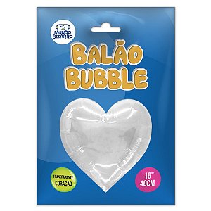 Balão de Festa Bubble Coração Transparente 16" 40cm - 01 Unidade - Mundo Bizarro - Rizzo Balões
