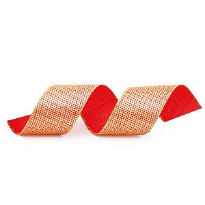Fita Aramada Glitter Vermelho e Ouro 6,3cm x 9,14m - 01 unidade - Cromus Natal - Rizzo Balões