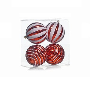 Kit Bolas Texturizadas Vermelho e Branco 10cm - 04 unidades - Cromus Natal - Rizzo Balões