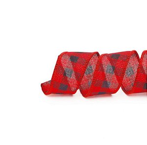 Fita Xadrez Vermelho/Preto 6,3cm - 01 unidade 9,14m - Cromus Natal - Rizzo Balões