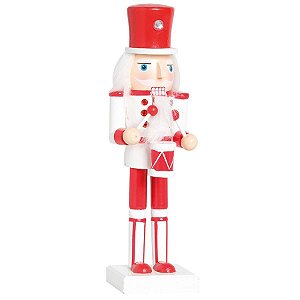 Soldado de Chumbo de Madeira Vermelho e Branco com Tambor 26cm - 01 unidade - Cromus Natal - Rizzo Balões