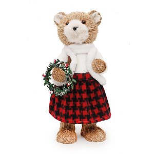 Urso em Pé Saia Xadrez 38cm - 01 unidade - Cromus Natal - Rizzo Balões