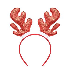 Tiara com Chifres Rena Vermelho - 01 unidade - Cromus Natal - Rizzo Balões