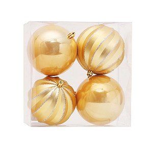 Kit Bolas Texturizadas e Lisas Dourado 10cm - 04 unidades - Cromus Natal - Rizzo Balões