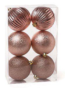Kit Bolas Texturizadas Gomos Rose Gold 10cm - 06 unidades - Cromus Natal - Rizzo Balões