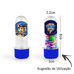 Mini Tubete Lembrancinha Festa Patrulha Canina 8cm 20 unidades - Azul - Rizzo