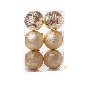 Kit Bola com Glitter Texturizadas Ondas Nude 10cm - 06 unidades - Cromus Natal - Rizzo Balões