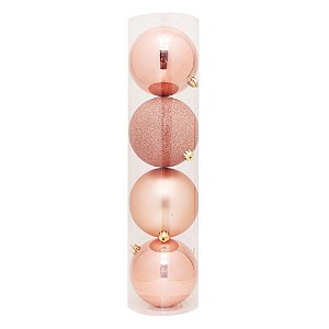 Bolas em Tubo Rose Gold 12cm - 04 unidades - Cromus Natal - Rizzo Balões