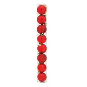 Bolas em Tubo Vermelho 10cm - 08 unidades - Cromus Natal - Rizzo Balões