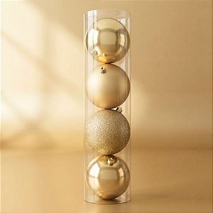 Bola De Natal em Tudo - Brilho, Fosco e Glitter - Ouro - 12cm - 04 unidades - Cromus Natal - Rizzo