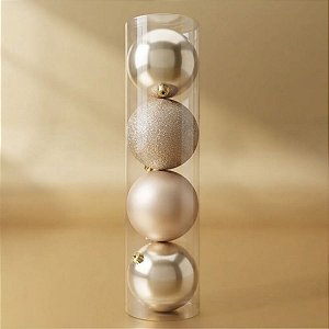 Bolas De Natal em Tubo - Brilho, Fosco e Glitter - Nude - 12cm - 04 unidades - Cromus Natal - Rizzo