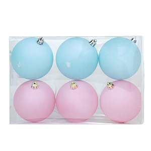 Kit Bola Lisa - Trend Rainbow - Candy- Rosa/Azul- 8cm - 6 unidades - Cromus Natal - Rizzo Balões
