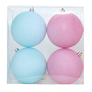 Kit Bola Lisa - Trend Rainbow - Candy- Rosa/Azul- 10cm - 4 unidades - Cromus Natal - Rizzo Balões