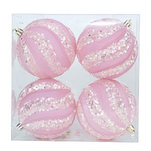 Kit Bola Listra Lantejoula - Trend Rainbow - Candy- Rosa Claro- 10cm - 4unidades - Cromus Natal - Rizzo Balões