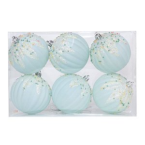 Kit Bola Gomos Miçangas coloridas - Trend Rainbow - Candy- Azul Claro- 8cm - 6 unidades - Cromus Natal - Rizzo Balões