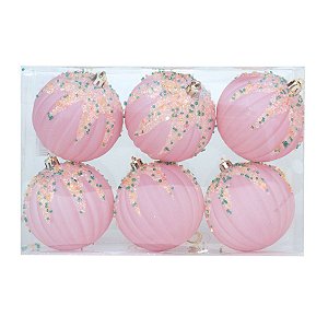 Kit Bola Gomos Miçangas coloridas - Trend Rainbow - Candy- Rosa Claro- 8cm - 6 unidades - Cromus Natal - Rizzo Balões