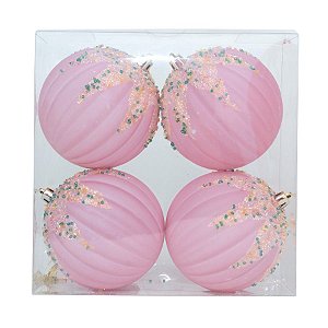 Kit Bola Gomos Miçangas coloridas - Trend Rainbow - Candy- Rosa Claro- 10cm - 4 unidades - Cromus Natal - Rizzo Balões