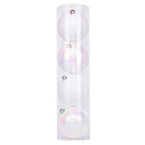 Kit Bola Lisa Glitter - Branco/Nacarado - 12cm - 4 unidades - Cromus Natal - Rizzo Balões