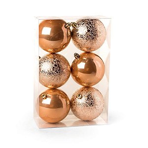 Kit Bolas Lisas e Craqueladas Cobre 8cm - 06 unidades - Cromus Natal - Rizzo Balões