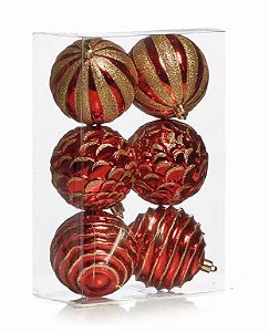 Bolas Sortidas Vermelho e Ouro 8cm - 06 unidades - Cromus Natal - Rizzo Balões