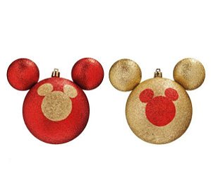 Bola Silhueta Mickey Glitter Vermelha e Ouro 10cm - 2 unidades - Cromus Natal - Rizzo