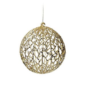 Bola com Glitter Vazada Ouro 12cm - 01 unidade - Cromus Natal - Rizzo Balões