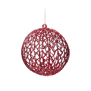 Bola com Glitter Vazada Vermelho 12cm - 01 unidade - Cromus Natal - Rizzo Balões