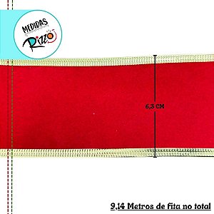 Fita Aramada Veludo com Filete - Vermelho e Ouro - 6,3cm x 9,14m  - 1 unidade - Cromus - Rizzo