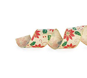 Fita Aramada Natural Azevinho 3,8cm x 9,14m - 01 unidade - Cromus Natal - Rizzo Balões