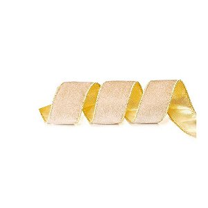 Fita Aramada Bege e Ouro 3,8cm x 9,14m - 01 unidade - Cromus Natal - Rizzo Balões