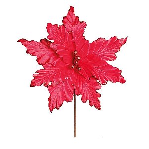 Flor Cabo Médio Poinsettia Vermelho 35cm - 01 unidade - Cromus Natal - Rizzo Balões