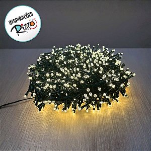 Cordão de LED Pisca Pisca Luz Quente Clara com Fio Verde 500 Leds com Strobos - 10m Bivolt - 1 unidade - Cromus - Rizzo