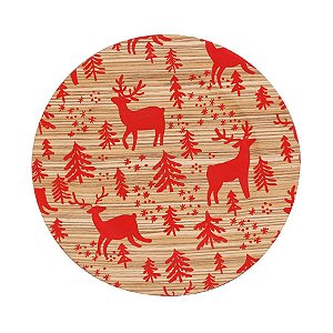 Sousplat Estampado Rena Bege e Vermelho 33cm - 01 unidade - Cromus Natal - Rizzo Balões