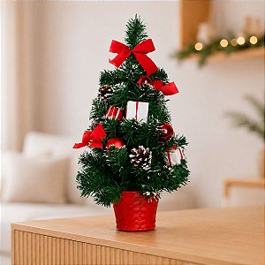 Mini Pinheiro Decorado Vermelho e Verde 40cm - 01 unidade - Eucalipto - Cromus Natal - Rizzo Balões
