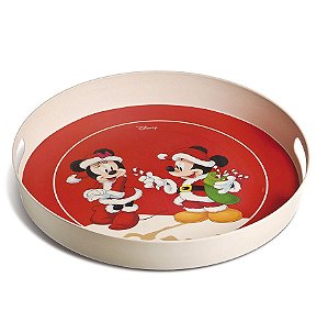 Bandeja Redonda Fibra de Bambu Mickey e Minnie Fun 40cm - 01 unidade - Natal Disney - Cromus - Rizzo
