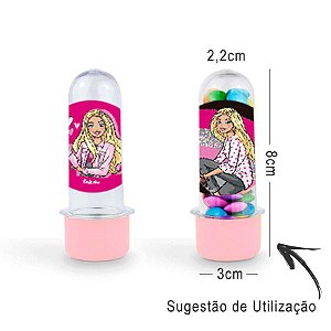 Mini Tubete Lembrancinha Festa Barbie 8cm 20 Unidades - Rosa Claro - Rizzo