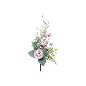 Enfeite de Natal Pick Folhas & Frutas 28x13x7cm- Rose & Verde - Delicata - 1 UN - Cromus - Rizzo