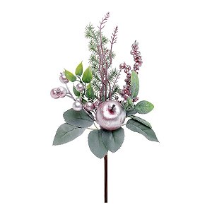 Enfeite de Natal Pick Folhas & Frutas 26 x 15 x 8cm - Lilás & Verde - Delicata - 1 UN - Cromus - Rizzo
