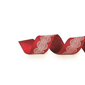 Fita Decorativa Natal Lisa Renda - Vermelho & Branco - 6,3x914cm - 1 UN - Cromus - Rizzo