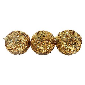 Kit Bola Lantejoula - Dourado - 8cm - 3 UN - Rizzo