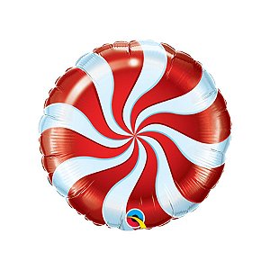 Balão de Festa Microfoil 09" - Bala Espiralada Vermelho Natal - 01 Unidade - Qualatex - Rizzo Balões