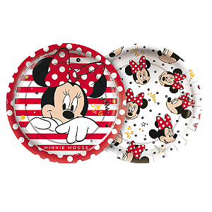 Prato Papel Redondo 18cm Festa Minnie Mouse 12 Unidades Regina