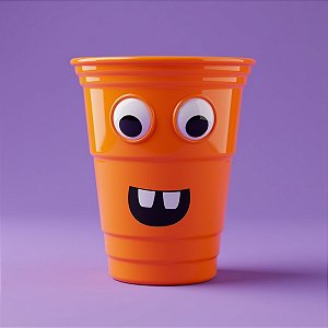 Copo de Plástico Rígido de Halloween - Monstrinho - Laranja - 500ml - 1 unidade - Cromus - Rizzo