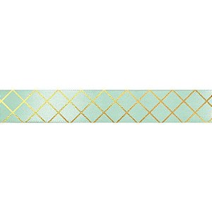Fita de Cetim Decorada Hot Stamping Elegance Verde Mint 22mm - 10 metros - 1 unidade - Cromus