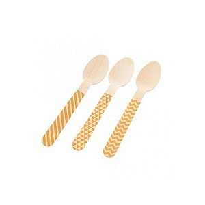 Pacote Colher Madeira - Chevron Dourado - 14cm - 10 unidades - Rizzo