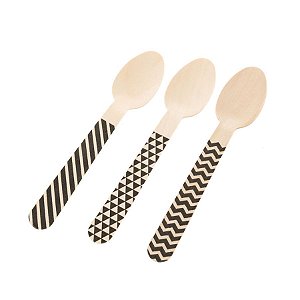 Pacote Colher Madeira - Chevron Preto - 14cm - 10 unidades - Rizzo