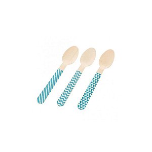 Pacote Colher Madeira - Chevron Azul - 10cm - 10 unidades - Rizzo